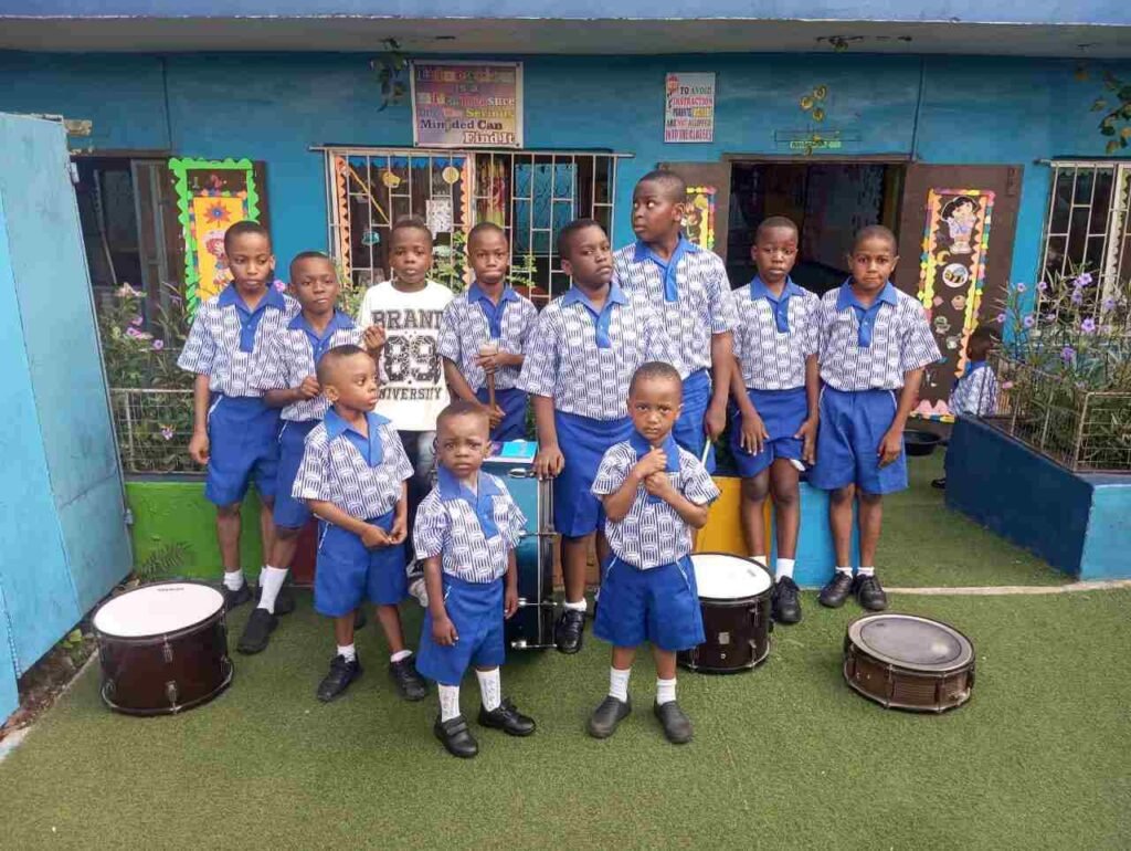Pupils of the school band with their drums