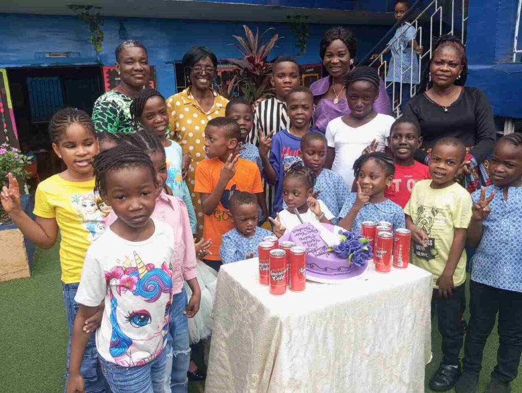 Teachers and pupils gathered for a class celebration