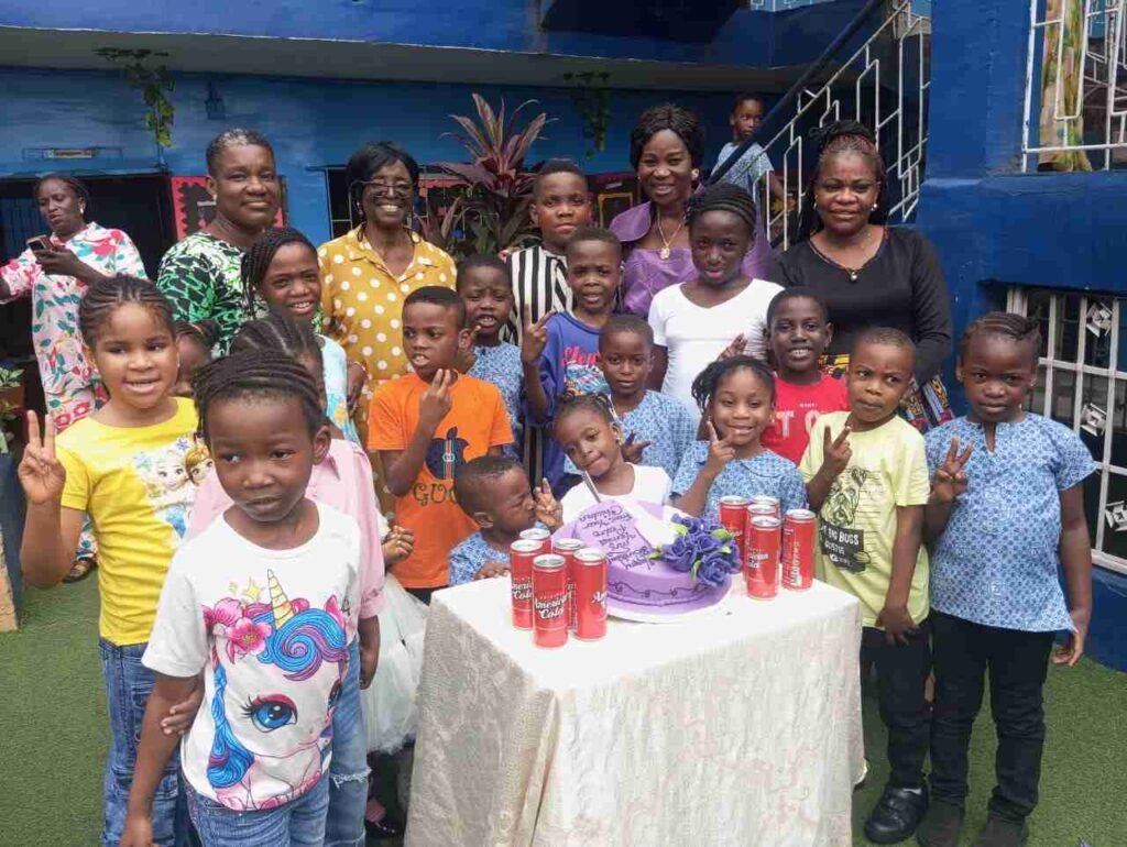Birthday celebration in the school courtyard