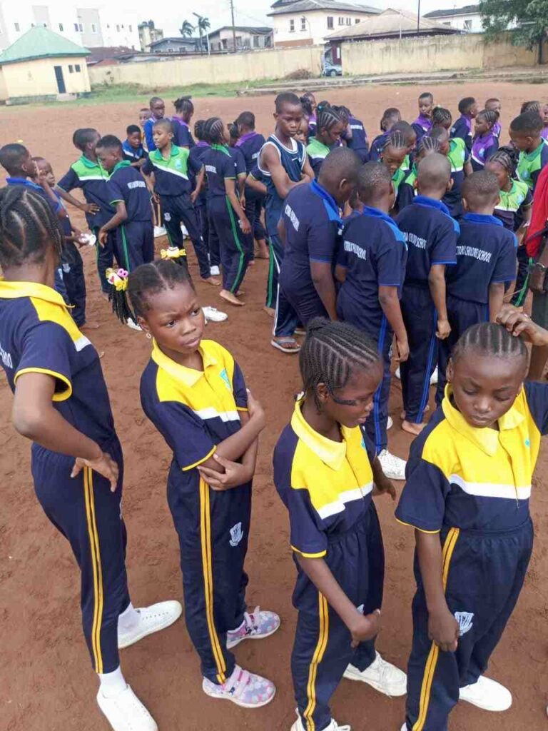 Lining up in house colours on Sports Day
