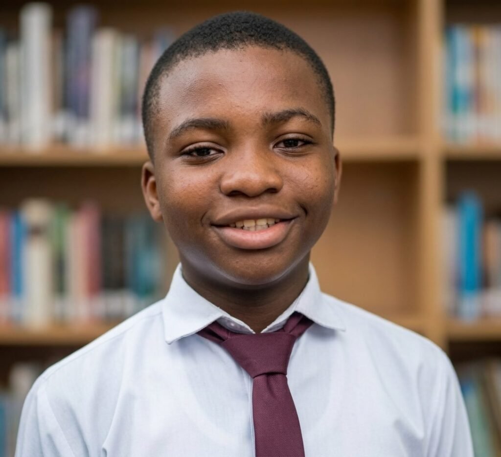 A Victoria High School student in the school library