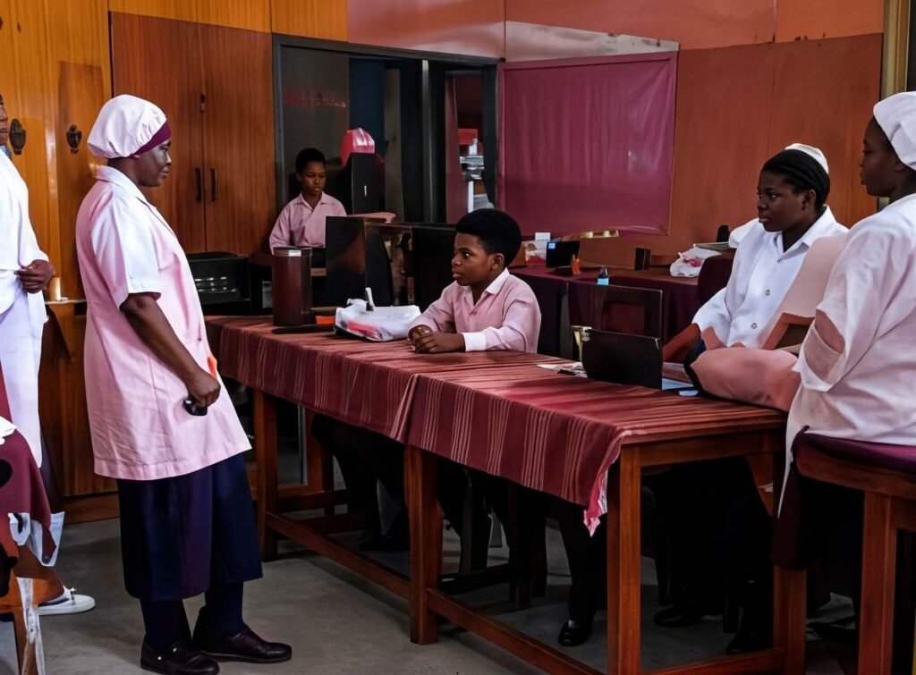 Students in a Home Economics practical class at Victoria High School