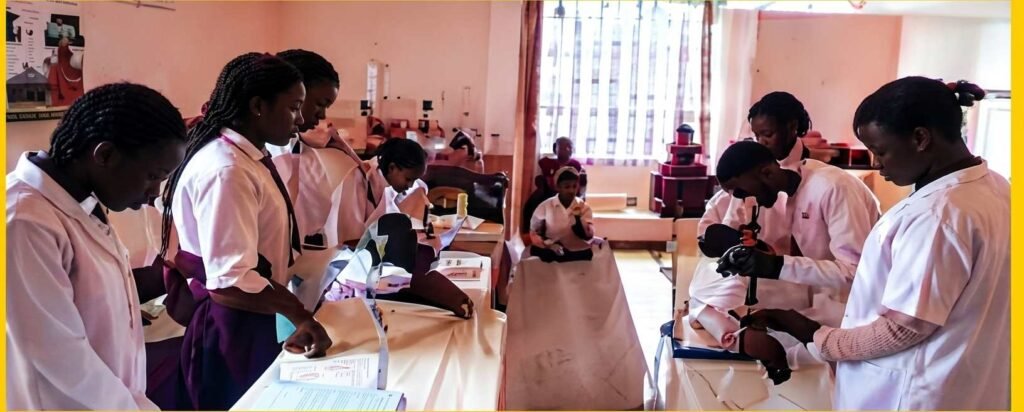 Victoria High School students during a laboratory practical