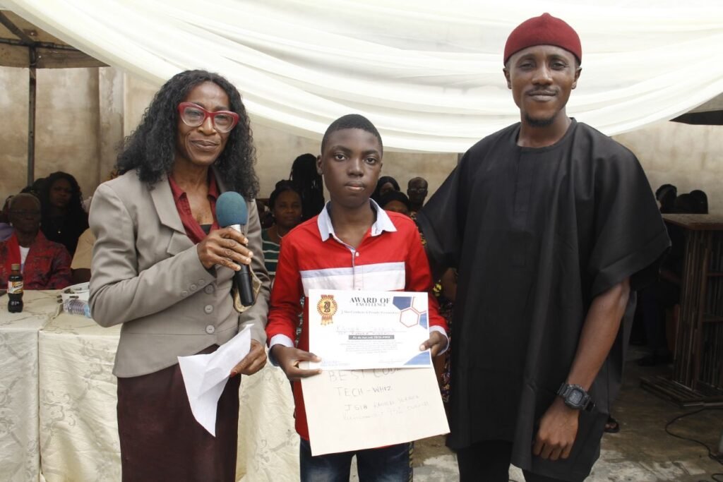 A Victoria High School student receiving an award
